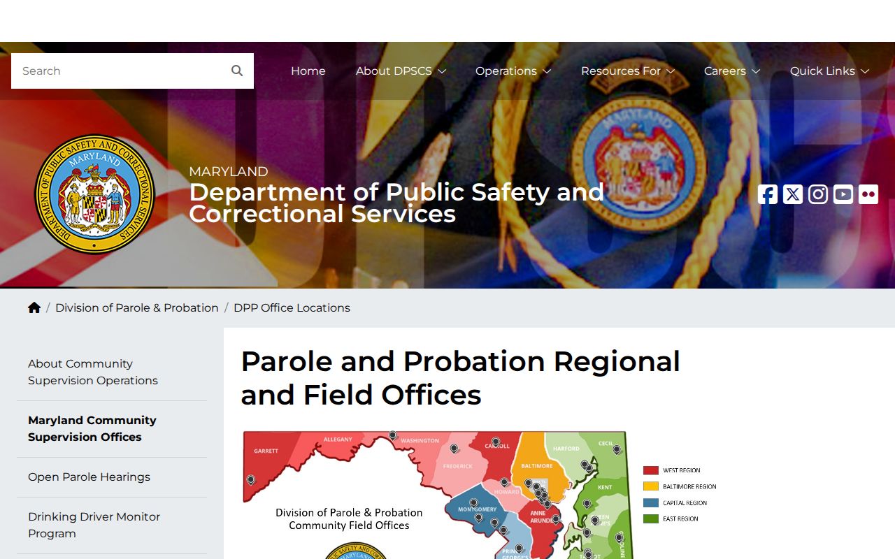 Washington County post-release supervision listing for the DPP Hagerstown Field Office
