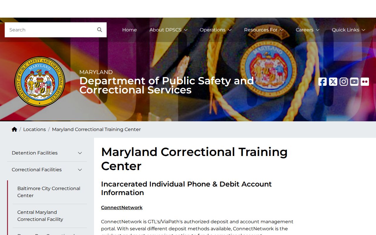 Maryland Correctional Training Center discharge records official facility page