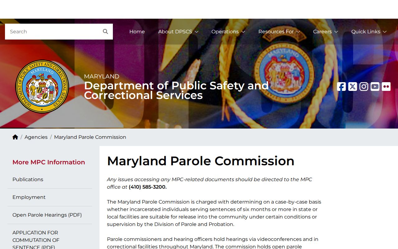 Washington County parole decision source on the Maryland Parole Commission page