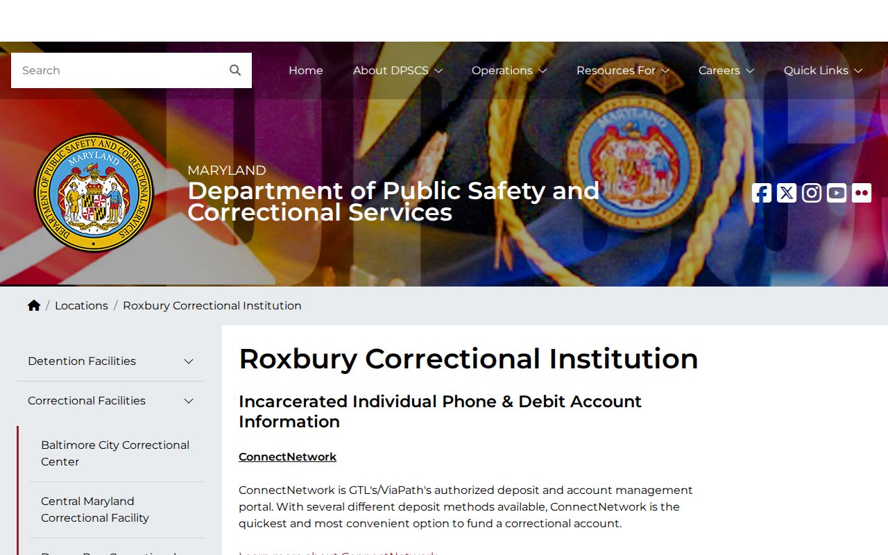Roxbury Correctional Institution release records official DPSCS facility page