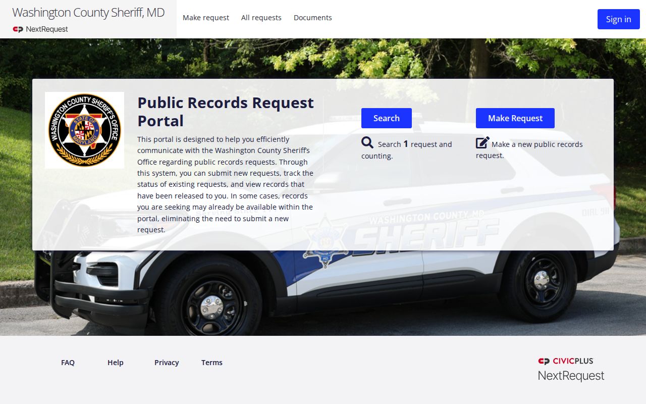Washington County booking photo request portal for a released inmate record